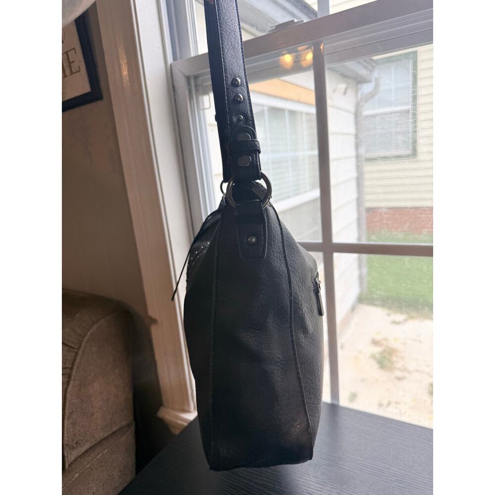 Montana West Black Studded Faux Leather Hobo Shoulder Bag Pebbled Leather Purse - Picture 7 of 16